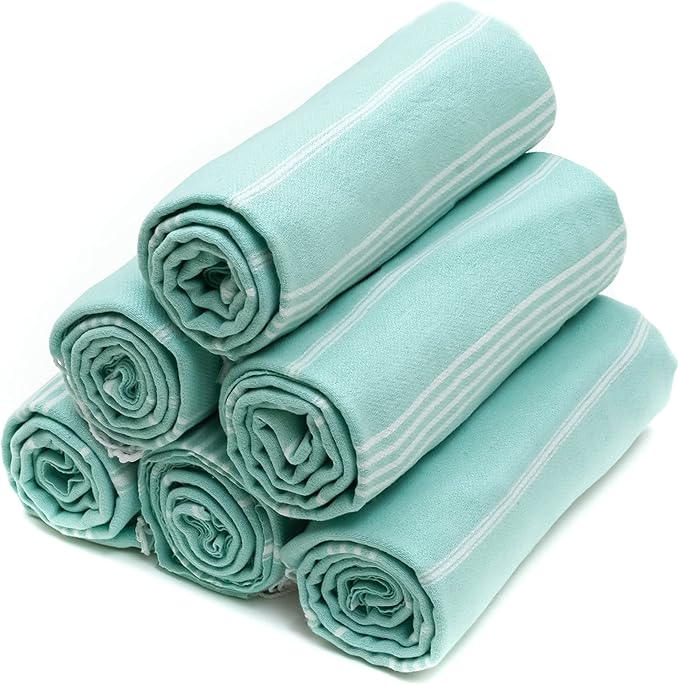HAVLULAND Turkish Beach Towels Oversized -100% Turkish Cotton Super Soft Lightweight - Absorbent and Quick Drying Bath Towel - Sand Free Beach Towel - Turkish Towels for Adults (Aquamarine, 12 Pack)-StrideForce Fitness