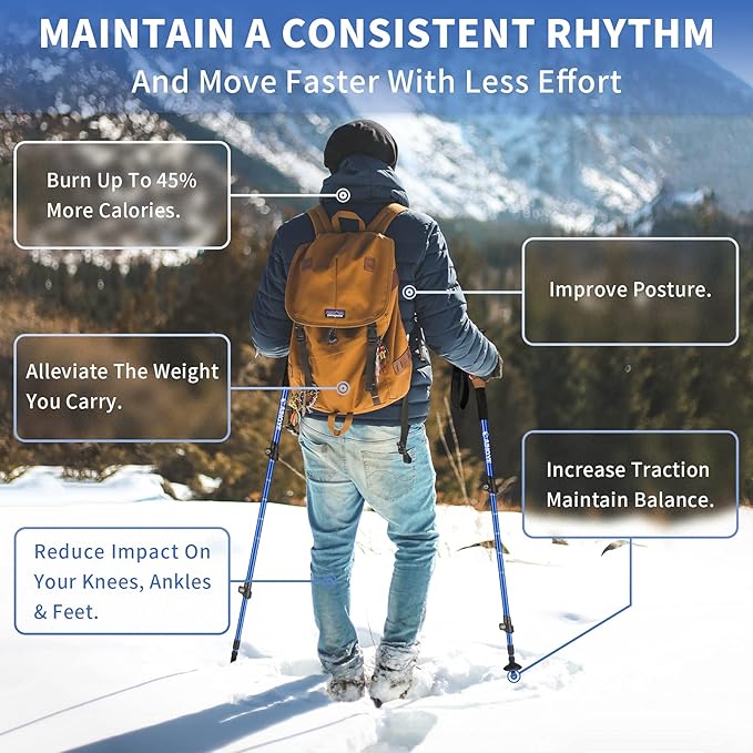 Aihoye Trekking Hiking Poles - 2 Pack Adjustable Walking Sticks, Collapsible Lightweight Aluminum 7075, Hiking Sticks with Quick Flip-Lock and Comfortable Cork Grips-StrideForce Fitness