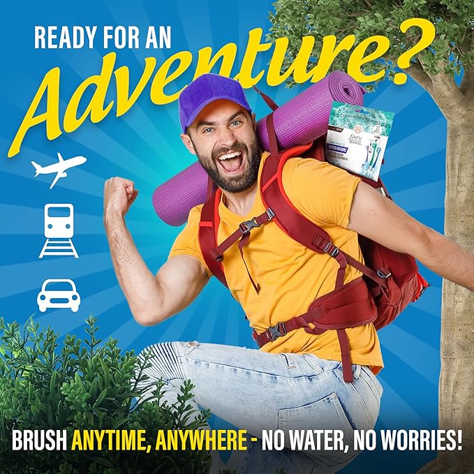 GuruNanda 6-in-1 Ready-to-Go Disposable Toothbrush, Pre-Pasted Butter on Gums Softex Bristles, Floss & Toothpick, Tongue & Cheek Cleaner, Individually Wrapped & TSA Friendly, 21 Ct