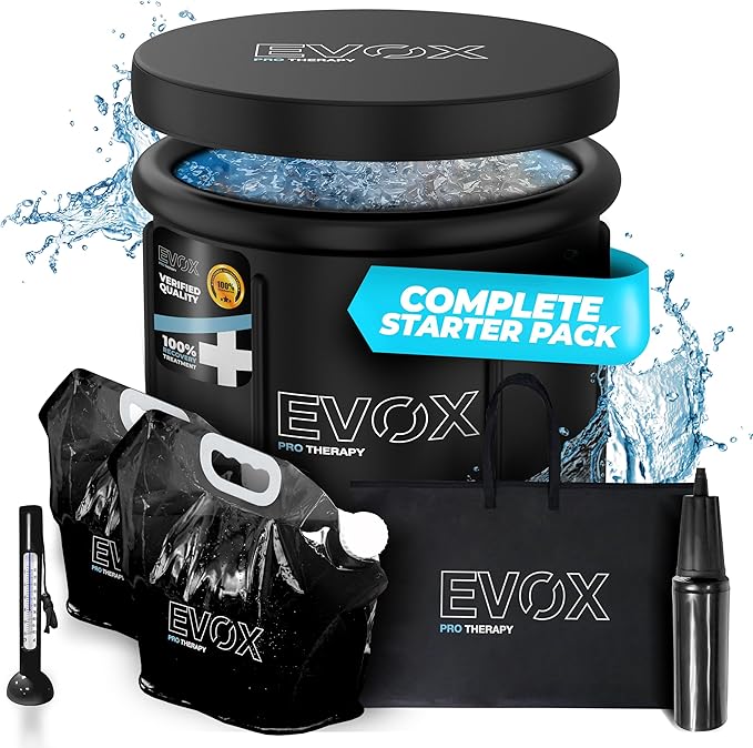 Ice Bath Tub for Athletes – Complete Starter Pack [Cold Plunge Tub, Thermometer, Repair Patch, 2X Reusable Ice Bags] Indoor & Outdoor Inflatable Tub for Recovery – 110 Gal Portable Ice Pod Barrel-StrideForce Fitness