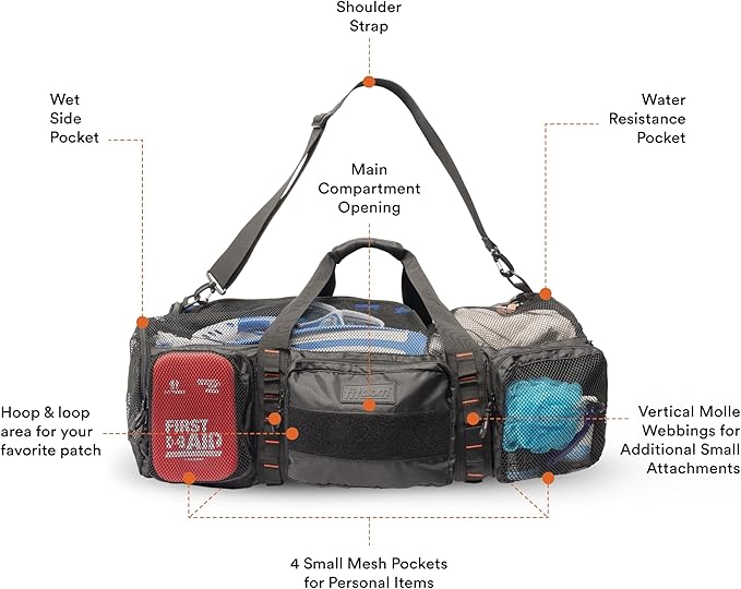 Fitdom 90L Large Mesh Duffle Bag for Scuba Dive or Snorkel Equipment. Best for Water Sports & Beach Activities like Swimming, Diving & Snorkeling. Perfect for Travel, Storage Swim Gym Gears & Balls-StrideForce Fitness
