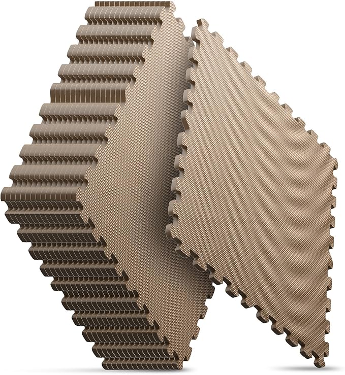 Home Gym Mat, Puzzle Exercise Mat, EVA Interlocking Foam Floor Tiles for Home Workout Equipment and Kids' Play Areas - Blue, 24 in x 24 in x ½ in - (Brown, 16 Pack(64 SQ FT))-StrideForce Fitness