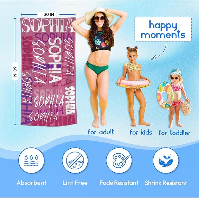 JML Personalized Beach Towel with Name, Custom Beach Towel with Name, Customized Microfiber Pool Towel, Quick Dry & Absorbent Swim Towel for Adult,Anniversary, Birthday, Summer Holiday,Vacation-StrideForce Fitness