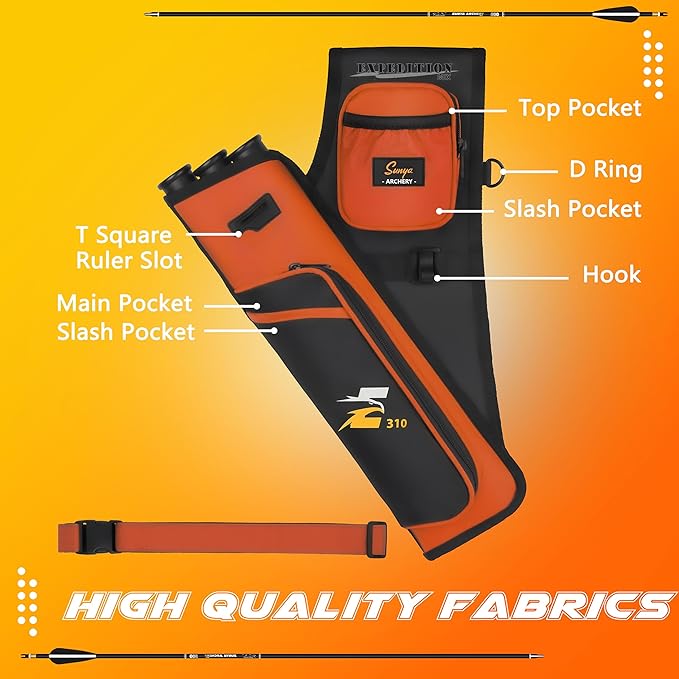 SUNYA Archery Hip Quiver for Arrows. Includes 3 Tubes Arrow Holder, Accessories Pockets and Waist Belt. Fit for Compound and Recurve Bow Practice.-StrideForce Fitness