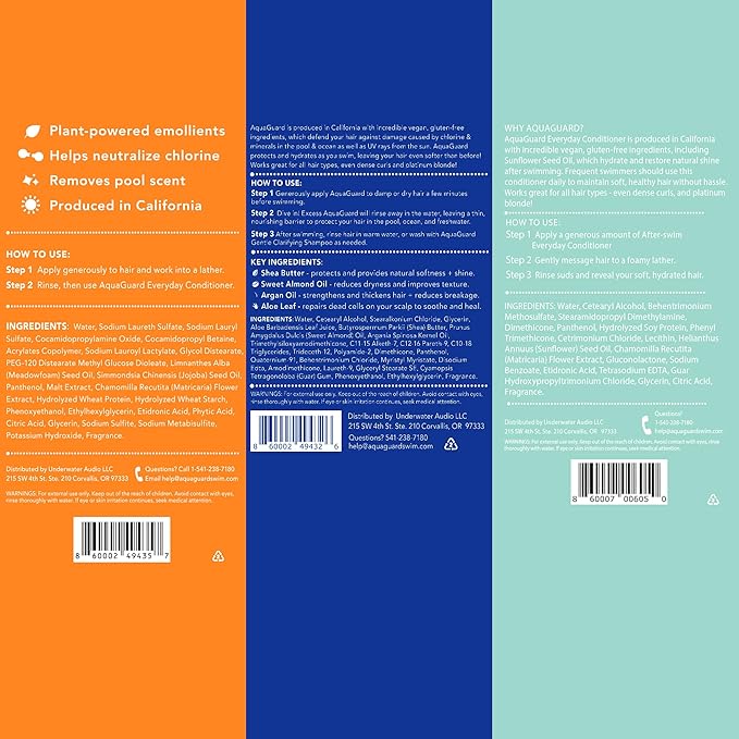 AQUA GUARD Swimmers Essential Hair Protection Bundle | Prevents Chlorine Damage + Softens Hair While Swimming | Color Safe, Leaves Hair Smelling Great | Made in California-StrideForce Fitness