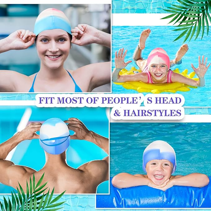 Syhood 6 Pieces Unisex Adult Silicone Swim Cap Waterproof Swimming Hat Non Slip Pool Hat Elastic Silicone Cap for Long and Short Hair-StrideForce Fitness