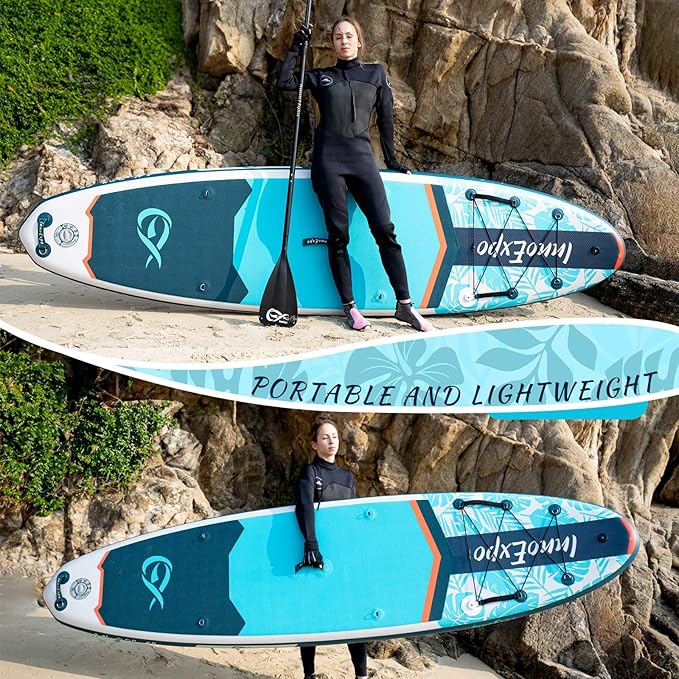 InnoExpo 11' Inflatable Stand Up Paddle Boards with Premium Accessories, Wide Stable SUP Paddle Board Design, Non-Slip Comfort Deck for Youth & Adults-StrideForce Fitness