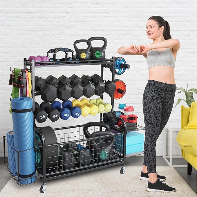 STUFFSTASH Dumbbell Rack, Heavy Duty Adjustable Weight Rack for Home Gym with Extra Strong Sheet Steel Shelf and Base, Home Gym Storage Weight Rack for Home Gym Dumbbells, Kettlebell Rack-StrideForce Fitness