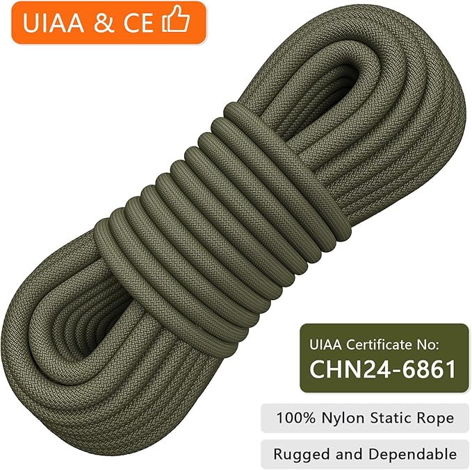 X XBEN Outdoor Climbing Rope 10M(32ft) 20M(64ft) 30M(96ft) 50M(160ft) 70M(230ft) 152M(500FT) 352M(1000FT) Static Rock Climbing Rope for Escape Rope Ice Climbing Equipment Fire Rescue Parachute-StrideForce Fitness