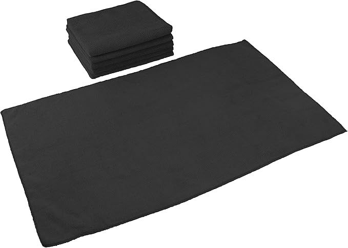 Arkwright Microfiber Gym Towel - Pack of 12 - Super Soft, Quick Dry Workout Sweat Towels, 300 GSM Lightweight & Absorbent for Sports, Working Out, Yoga, and Spa, 16 x 27 in, Black-StrideForce Fitness