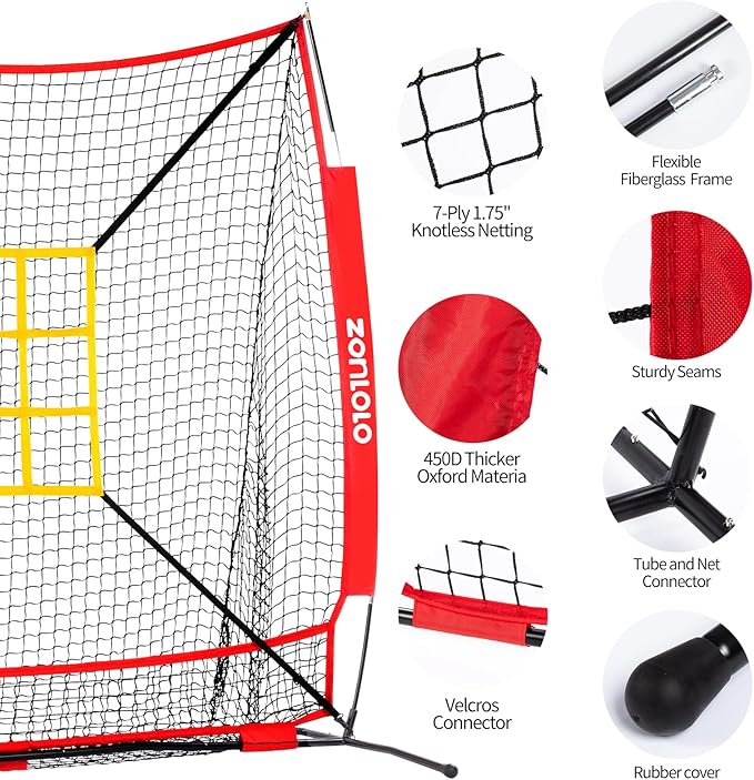 6x6ft Baseball & Softball Net for Hitting,Pitching and Batting, Throwing,Baseball net with Sturdy Bow Frame,Battting Tee,Strike Zone, Middle Size,Suitable for Kids!-StrideForce Fitness