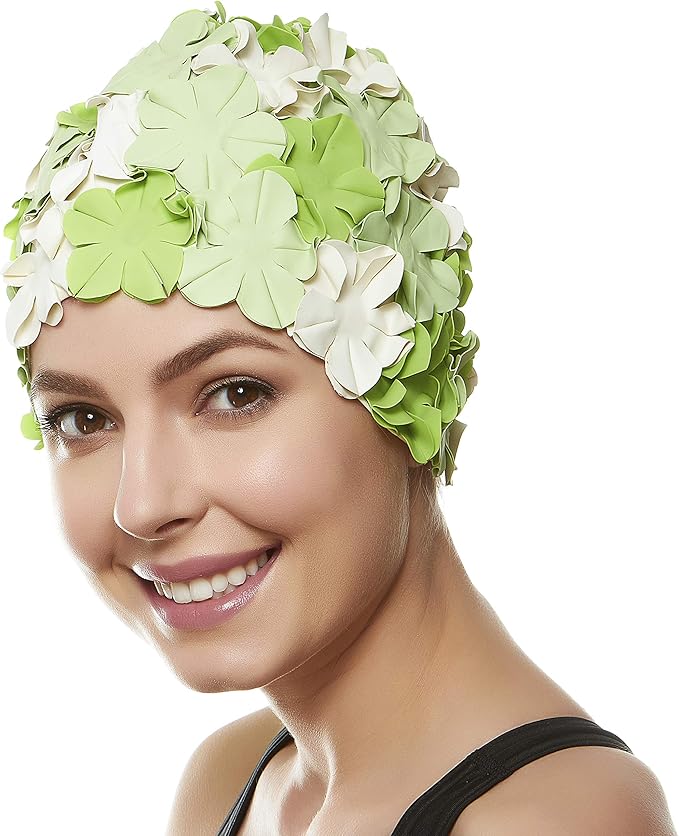 BEEMO Floral Petal Ladies Bathing Swim Cap Women Retro Swim Hat Long/Short Hair-StrideForce Fitness