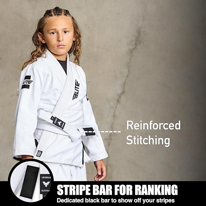 Elite Sports Kids Brazilian Jiu Jitsu Belts Preshurunk Martial Arts Youth BJJ Belts for Girls & Boys with BJJ Ranking Stripes-StrideForce Fitness