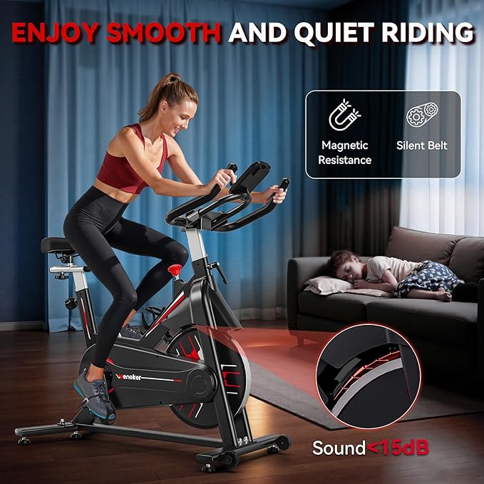 Exercise Bike, WENOKER Magnetic Resistance Stationary Bike for Home, App Supported Indoor Bike with Whisper Quiet, Heavy Flywheel and Upgraded Digital Display-StrideForce Fitness