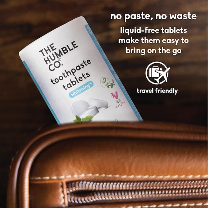 The Humble Co. Whitening Toothpaste Tablets – Fluoride Free Toothpaste Whitening Tablets, Dentist Developed Formula, Vegan, SLS Free, Plastic Free (Peppermint, 3 PK)