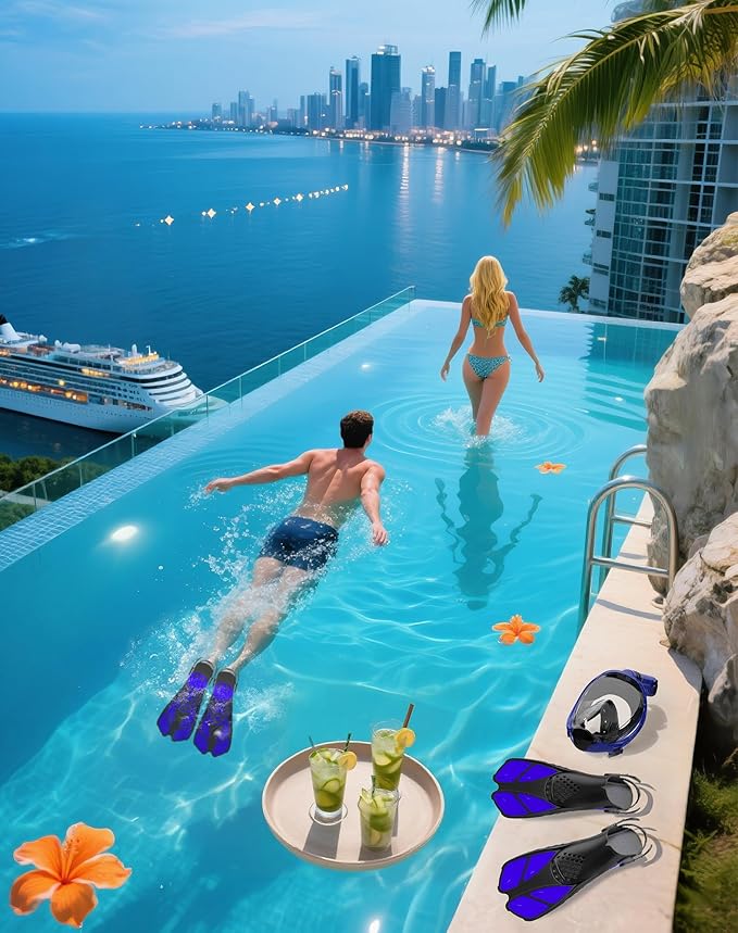 Mask Fins Snorkeling Gear for Adults, Full Face Snorkel Mask & Adjustable Swim Fins Snorkel Set, Panoramic View Snorkel Mask Dry Top Anti-Fog Anti-Leak-StrideForce Fitness