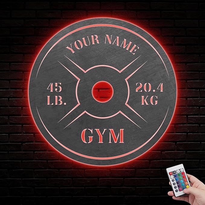 Personalized Home Gym LED Tin Metal Sign Multiple Sizes, Weight Lifting Exercise Workout Room Training Fitness Center Motivational Inspirational Quotes Decor Wall Art Hanging Accessories (11 LED)-StrideForce Fitness