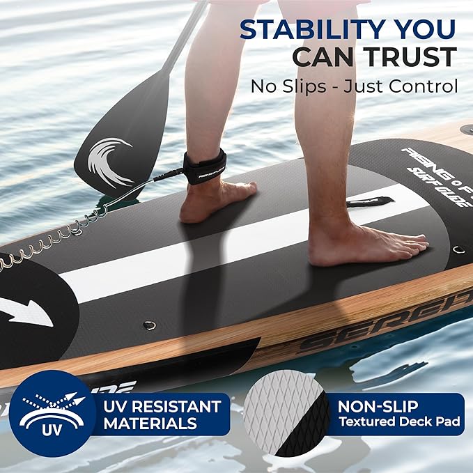 SereneLife Inflatable Stand Up Paddle Board with Premium SUP Accessories – Wide Stable Design with Non-Slip EVA Deck Pad for Adults and Youth of All Skill Levels, 350 lbs Capacity-StrideForce Fitness