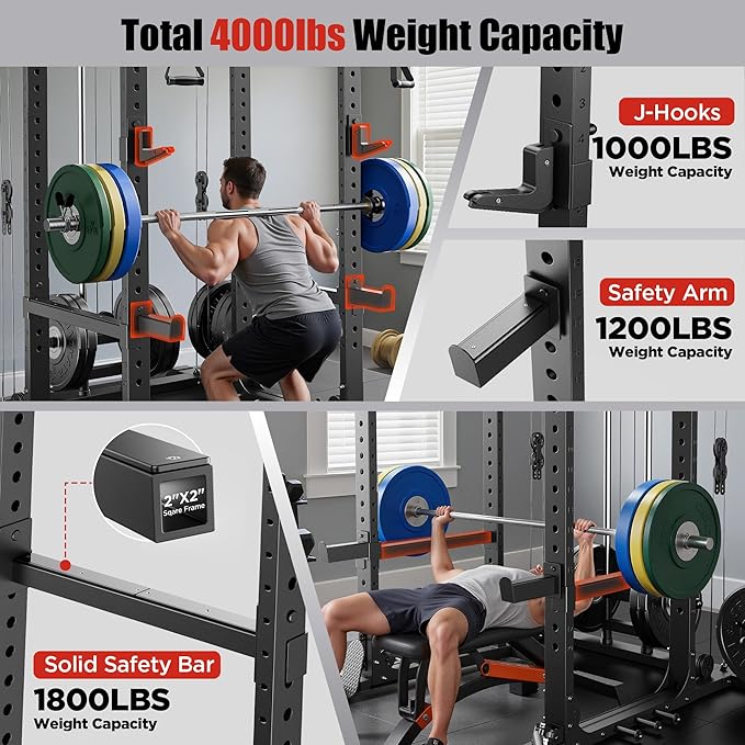 Sportsroyals Power Cage,1600lbs Multi-Function Power Rack with Adjustable Cable Crossover System and More Training Attachment, Weight Cage for Home Gym-StrideForce Fitness