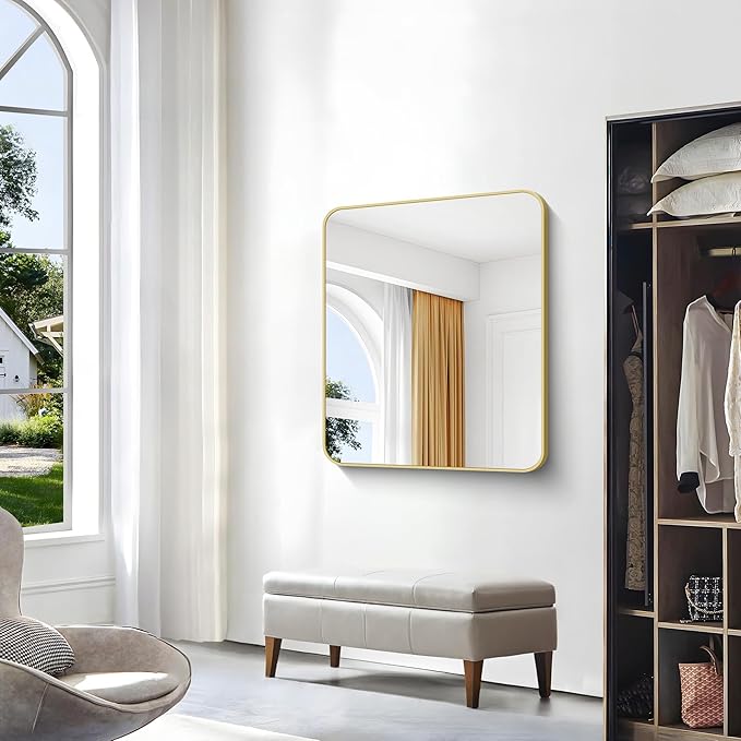 Gold Bathroom Mirror,30x36 inch Wall Mirror for Bathroom Wall Mounted,Round Rectangle Mirror for Bathroom Over Sink,Modern Frame for Home Decor Living Room,Bedroom Entryway,Horizontal/Vertical-StrideForce Fitness