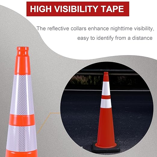 OrangeStar 36" Traffic Cones 4-Pack, Orange Safety Cones with 2 Reflective Collars, Weighted Base for Highway, Roadwork, Construction, Warehouse Safety, Parking Lots | Indoor & Outdoor Use-StrideForce Fitness