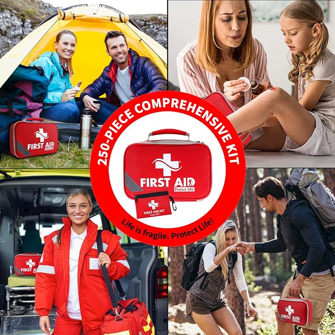 Protect Life Survival First Aid Kit for Home/Business, Camping Survival Kits | Mini Travel First Aid Kit | Camping Equipment | Small Kits for Car | Outdoor Emergency Survivals Pack - 250pcs-StrideForce Fitness
