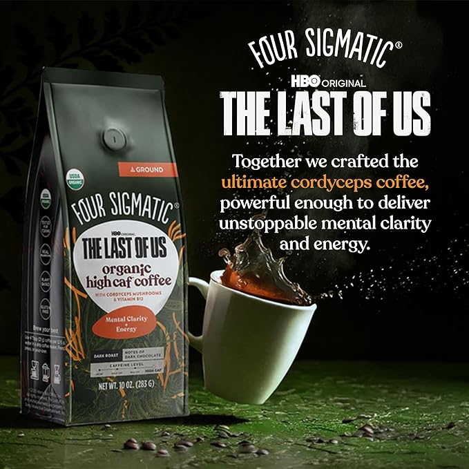 Four Sigmatic The Last of Us High Caffeine Cordyceps Coffee | Organic Dark Roast Extra Strong Ground Coffee with L-Theanine | Energy Booster Without the Jitters | 10oz Bag-StrideForce Fitness