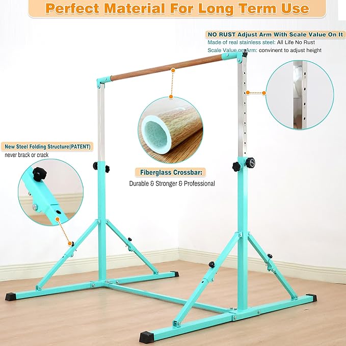 4FT/5FT Gymnastic Bar Set Gymnastics Horizontal Bar Gymnastics Kip Bar for Kids Home Use-StrideForce Fitness