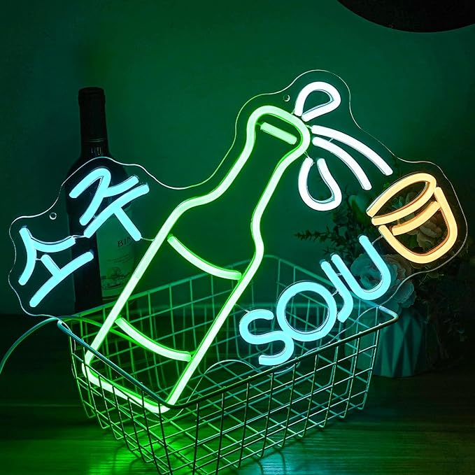 Soju Neon Sign Korean Soju Neon Light Soju Colorful LED Neon Light Korean Led Neon Sign for Bar Korean Restaurant Kitchen Restaurant Wine Cellar Decoration-StrideForce Fitness