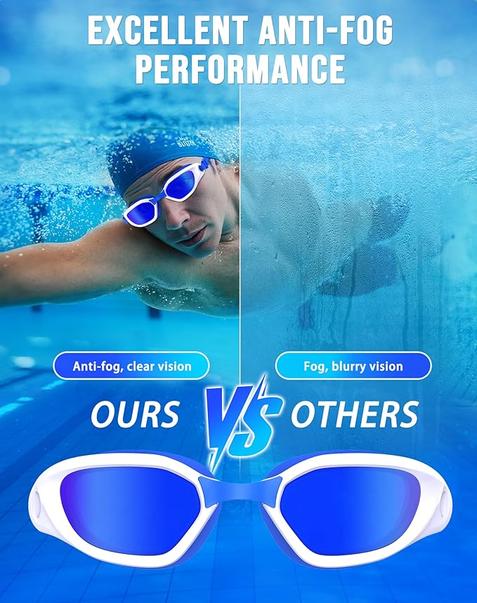 Swim Goggles, Unisex Adult Swimming Goggles Anti Fog Anti UV No Leakage Wide View for Men Women Youth-StrideForce Fitness