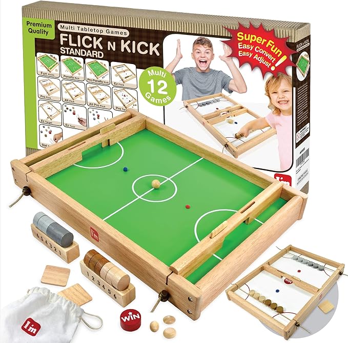 Big Flick n Kick: Wooden Multi Tabletop Indoor Portable Board Games for Kids and Family-StrideForce Fitness