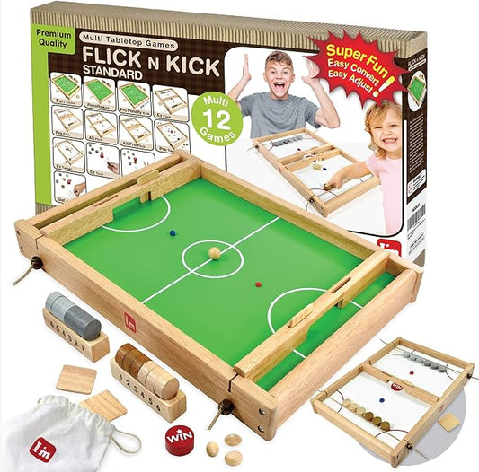 Big Flick n Kick: Wooden Multi Tabletop Indoor Portable Board Games for Kids and Family-StrideForce Fitness