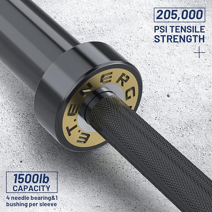 7ft Olympic Barbell Bar 45LB Load 1500lbs Capacity Available, for Gym Home Exercises, Weightlifting, Powerlifting for 2" Olympic Plates-StrideForce Fitness