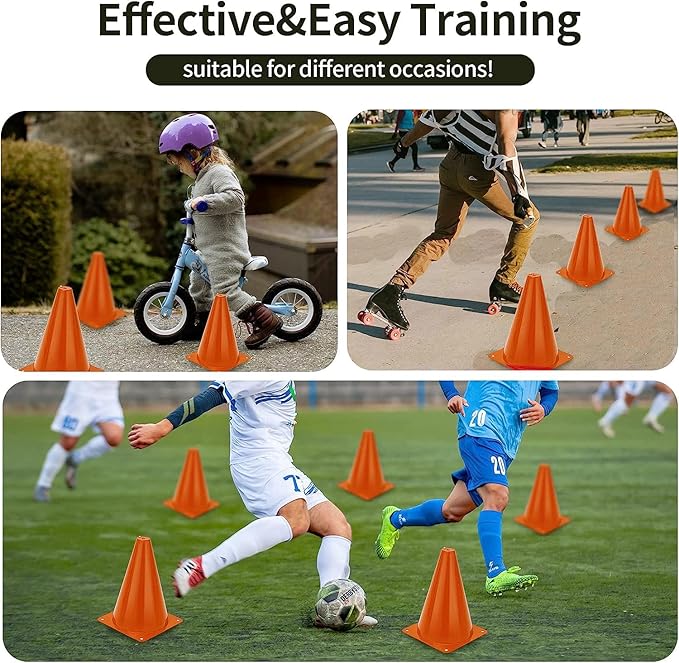 Cones Sports for Kids, Small Training Cones Set for Soccer Practice, 24 Pack 7 Inch Agility Field Cone Marker for Football Basketball Drills, Plastic Multi color Baseball Cone for Outdoor Indoor Games-StrideForce Fitness