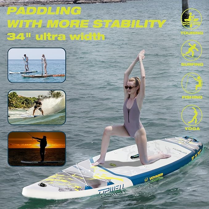 UPWELL 11’6”/11'2”/11'/10'8”/10'6”/10'2” Inflatable Stand Up Paddle Board with sup Accessories Including Backpack, Repairing Kits, Non-Slip Deck, Leash, 3 Fins, Paddle and Hand Pump-StrideForce Fitness