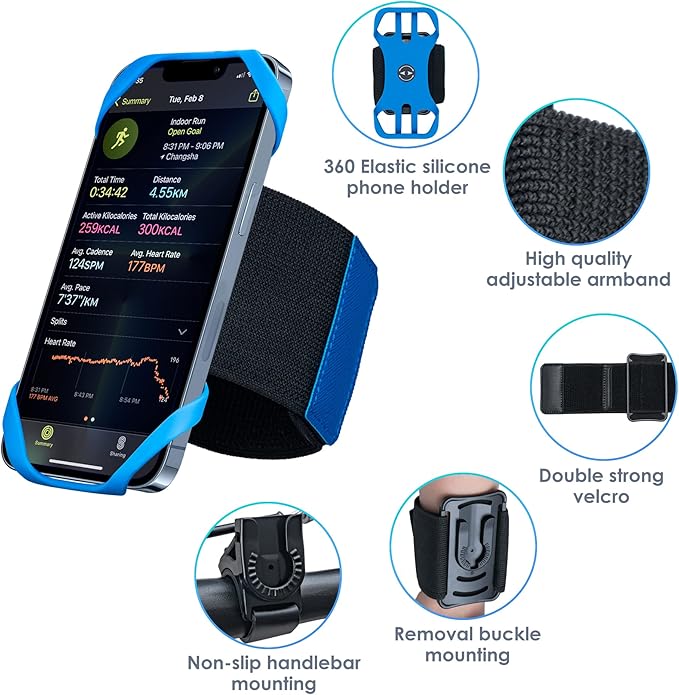 Cikyner Running Armband : 3 in 1 Sports Phone Holder - 360 Rotatable & Detachable for 4.5-7'' iPhone - Gym Running Hiking-StrideForce Fitness