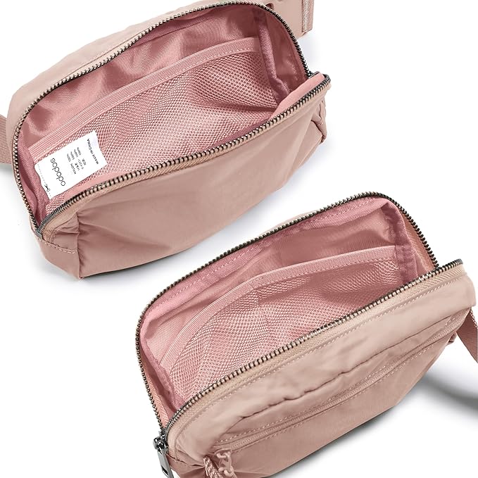 ODODOS Unisex Mini Belt Bag with Adjustable Strap Small Fanny Pack for Workout Running Traveling Hiking, Adobe Rose-StrideForce Fitness