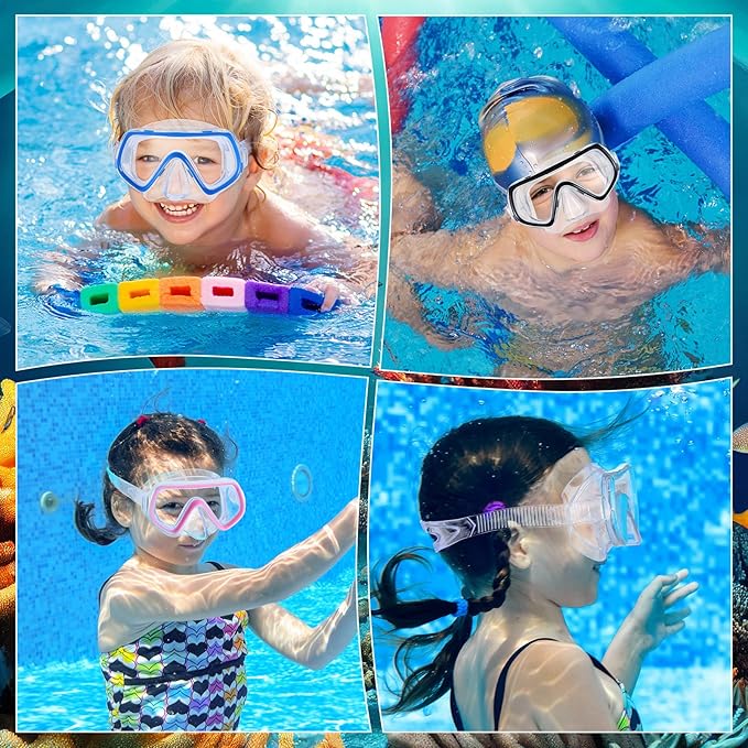 Hoolerry 4 Pcs Kids Nose Goggles Swim Goggles with Nose Cover for 3-8 Tempered Glass Snorkel Dive Mask Anti Fog with Elastic Strap No Leak Swimming Mask for Summer Diving Snorkeling-StrideForce Fitness
