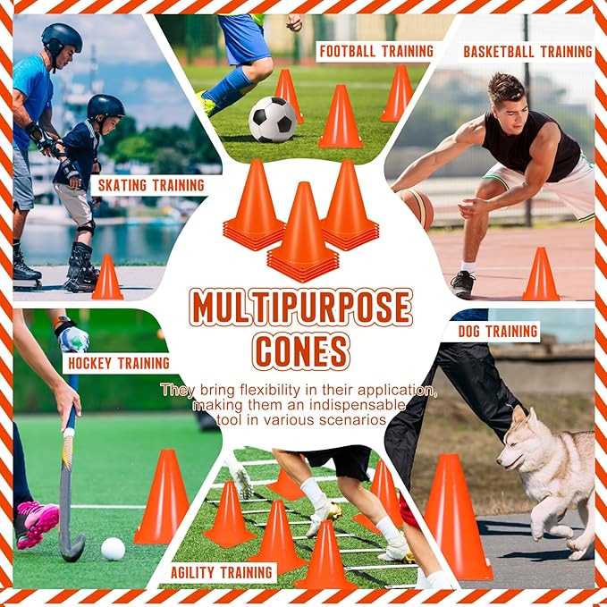 Syhood 30 Pack 7 Inch Plastic Traffic Cones Sports Training Agility Marker Mini Cones for Soccer, Skating, Football, Basketball, Indoor and Outdoor Games Sports Practice Equipment