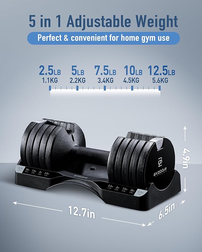 Adjustable Dumbbell – 12.5/25lb Single Unit OR Set of 2 – 5-in-1 Adjustable Weight for Home Gym, Strength Training & Fitness Workouts, White OR Black-StrideForce Fitness