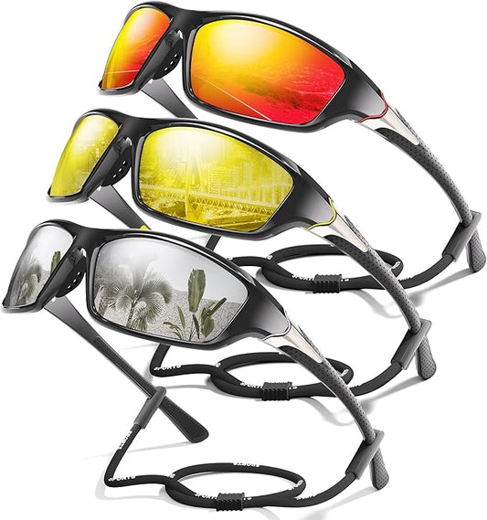 3 Pack Polarized Sports Sunglasses for Men, Mens Sunglasses Wrap Around UV400 Protection for Cycling Fishing Driving-StrideForce Fitness
