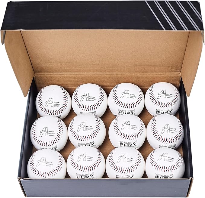 Anytime Baseball Fury Leather Pitching Machine Baseballs - 1 Dozen Flat Seam Pitching Machine Balls-StrideForce Fitness