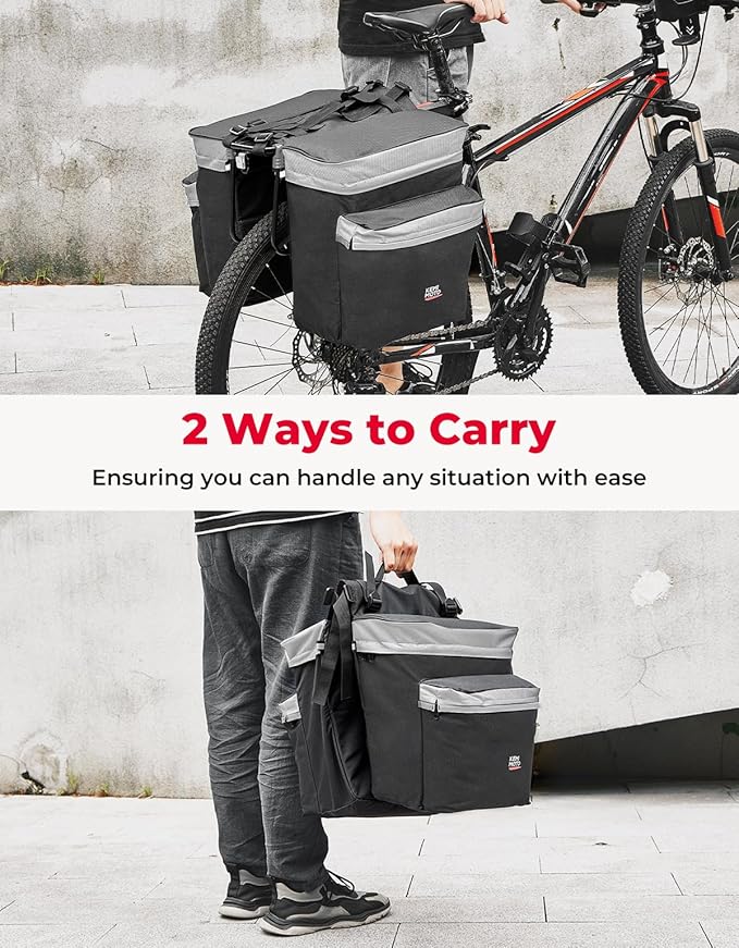 KEMIMOTO Bike Bag Panniers with Rain Cover, 34L Waterproof Bicycle Saddle Bag for Rear Rack Mountain Biking Bags Storage, Ebike Accessories for Commuter Grocery Shopping Travel Carrier, Grey-StrideForce Fitness