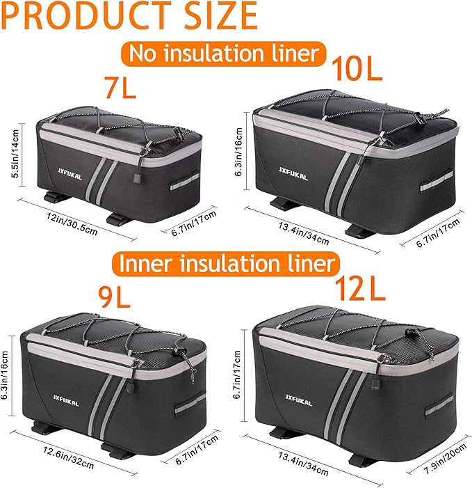 JXFUKAL Rear Bike Rack Bag with Rain Cover, 7L/9L/10L/12L Waterproof Bicycle Ebike Saddle Bag Cycling Pannier Trunk Carrier with Reflector & Adjustable Cord for Commuter Travel Outdoor-StrideForce Fitness