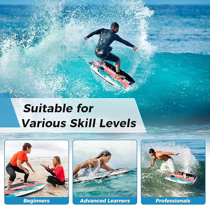 KOTEK 33/37/41 Inch Body Board with Wrist Leash, EPS Core, Dual Channel, HDPE Slick Bottom, Bodyboard for All Skill Levels & Wave Conditions-StrideForce Fitness