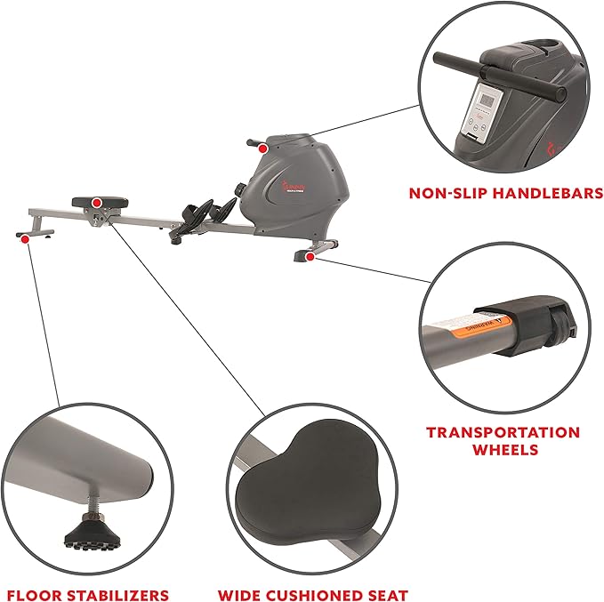 Sunny Health & Fitness Magnetic Rowing Machine for Home Exercise, Quiet & Smooth Rower with Compact Storage and Optional Free SunnyFit App Connectivity-StrideForce Fitness