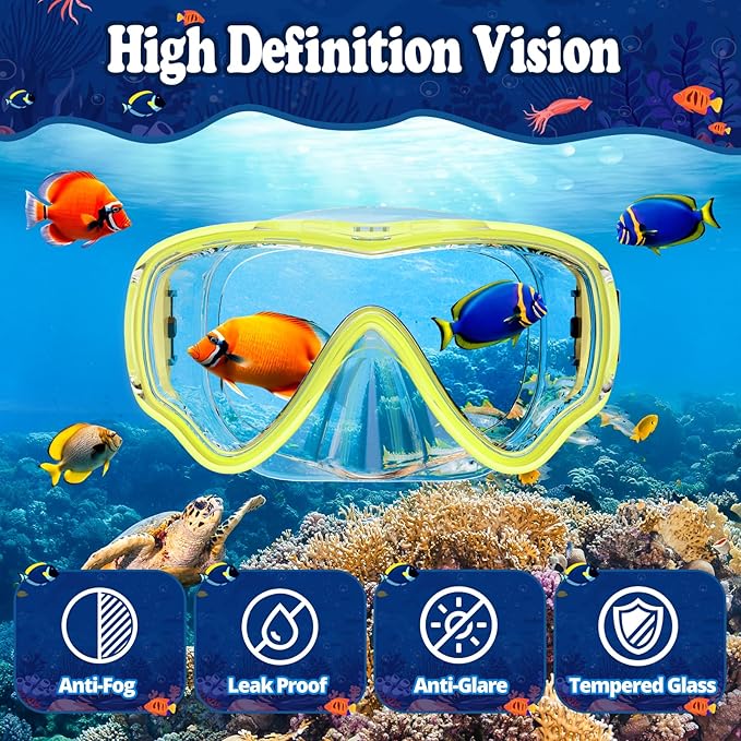 U PHITNIS Kids Snorkel Set for Age 4-14 - Dry Top Snorkeling Gear for Kids Junior & Youth - Childs Diving Mask with Big Eyes for Boys Girls - Anti-Fog Snorkeling Mask and Snorkel Set-StrideForce Fitness