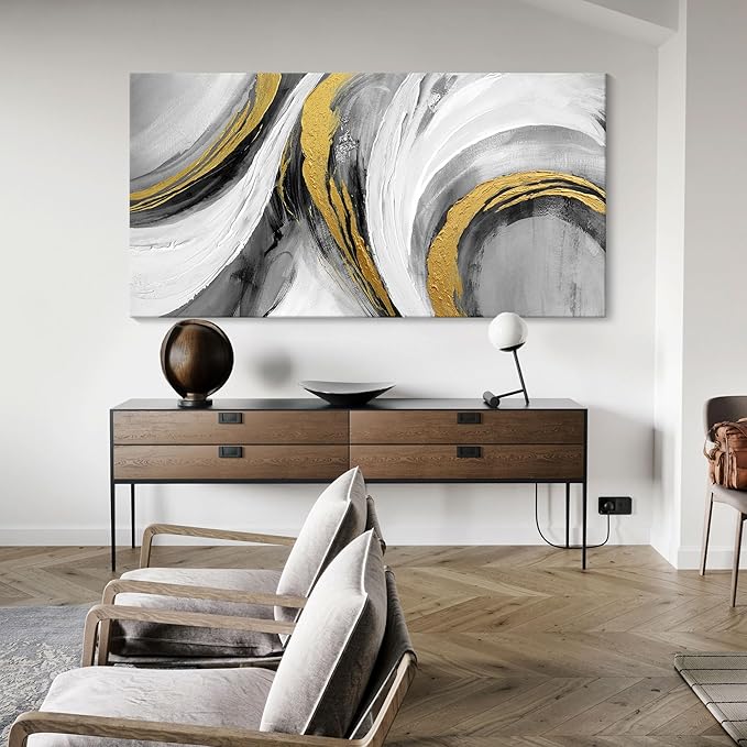 Abstract Bedroom Wall Art - Black and White Grey Abstract Gold Foil Hand Painted Texture Modern Canvas paintings for Living Room Kitchen Hallway Office Wall Decor 20x40 IN-StrideForce Fitness