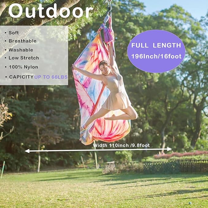 F.Life Aerial Yoga Hammock kit- Yoga Swing Multicolor 5 yards-Flying Yoga Include Daisy Chain,Carabiner and Pose Guide-StrideForce Fitness