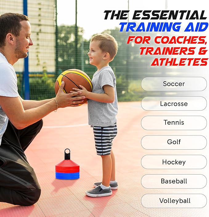 Pro Disc Cones (Set of 50) - Agility Soccer Cones with Carry Bag and Holder for Sports Training, Football, Basketball, Coaching, Practice Equipment, Kids - Includes 15 Best Cone Drills Book-StrideForce Fitness